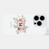 Coques Case-Mate iPhone Élégant Monogramme floral rose pâle (Verso (horizontal))