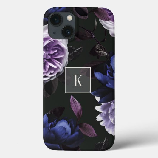 Coques Case-Mate iPhone Élégant Monogramme floral violet foncé (Verso)
