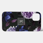 Coques Case-Mate iPhone Élégant Monogramme floral violet foncé (Verso (horizontal))