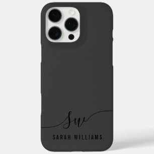 Coques iPhone 16 Pro Max Élégant Monogramme initial de script noir