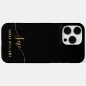 Coques Case-Mate iPhone Élégant Monogramme initial de script noir (Verso (horizontal))