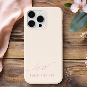 Coques iPhone 16 Pro Max Élégant Monogramme initial de script rose