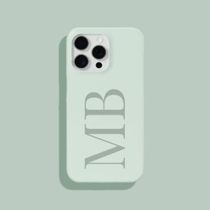 Coque iPhone 15 Pro Max Élégant Monogramme initial minimaliste Sage Vert