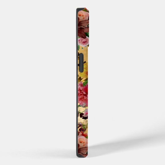 Coques Case-Mate iPhone Élégant monogramme jaune de fleurs roses (Verso / Droite)