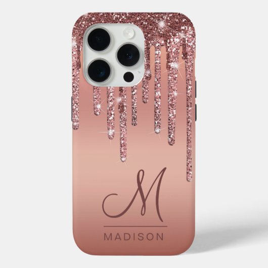 Coques Case-Mate iPhone Élégant Monogramme minimal Rose Parties scintillan (Verso)