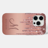 Coques Case-Mate iPhone Élégant Monogramme minimal Rose Parties scintillan (Verso (horizontal))