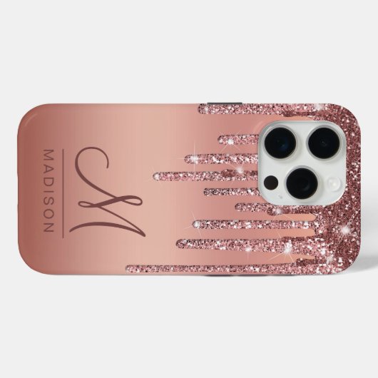 Coques Case-Mate iPhone Élégant Monogramme minimal Rose Parties scintillan (Verso (horizontal))