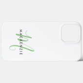 Coques Case-Mate iPhone Élégant Monogramme moderne blanc vert Script (Verso (horizontal))