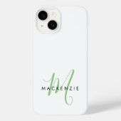 Coques Case-Mate iPhone Élégant Monogramme moderne blanc vert Script (Verso)
