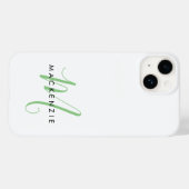 Coques Case-Mate iPhone Élégant Monogramme moderne blanc vert Script (Verso (horizontal))