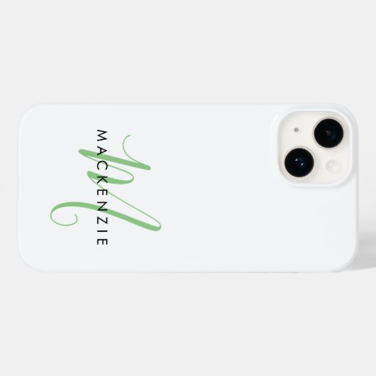 Coques Case-Mate iPhone Élégant Monogramme moderne blanc vert Script (Verso (horizontal))