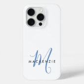 Coques Case-Mate iPhone Élégant Monogramme moderne bleu blanc (Verso)