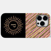 Coques Case-Mate iPhone Élégant Monogramme Moderne Grilles Jaune Or Noir (Verso (horizontal))