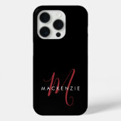 Coques Case-Mate iPhone Élégant Monogramme moderne noir rouge (Verso)