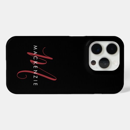 Coques Case-Mate iPhone Élégant Monogramme moderne noir rouge (Verso (horizontal))