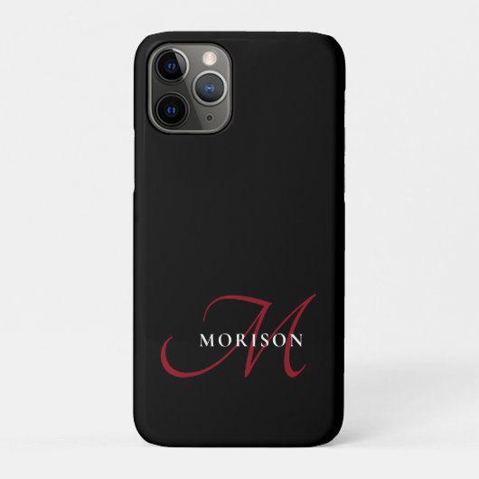 Coques Case-Mate iPhone Élégant Monogramme moderne noir rouge (Dos)