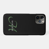 Coques Case-Mate iPhone Élégant Monogramme moderne noir vert Script (Dos (Horizontal))