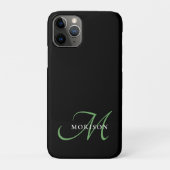 Coques Case-Mate iPhone Élégant Monogramme moderne noir vert Script (Dos)