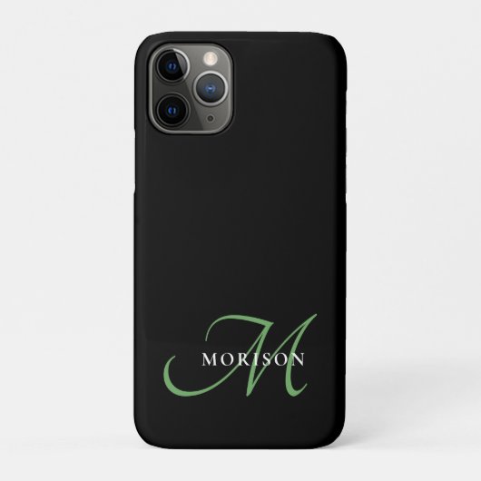 Coques Case-Mate iPhone Élégant Monogramme moderne noir vert Script (Dos)