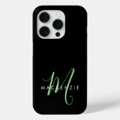 Coques Case-Mate iPhone Élégant Monogramme moderne noir vert Script (Verso)
