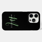 Coques Case-Mate iPhone Élégant Monogramme moderne noir vert Script (Verso (horizontal))