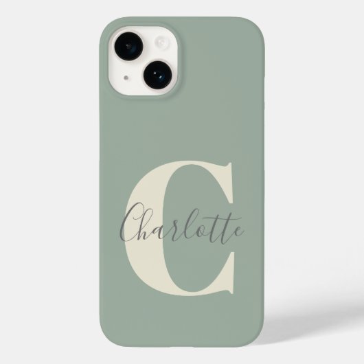 Coques Case-Mate iPhone Élégant Monogramme moderne Nom dans Sage Green (Verso)