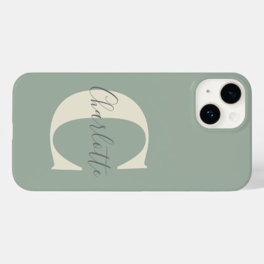 Coques Case-Mate iPhone Élégant Monogramme moderne Nom dans Sage Green (Verso (horizontal))