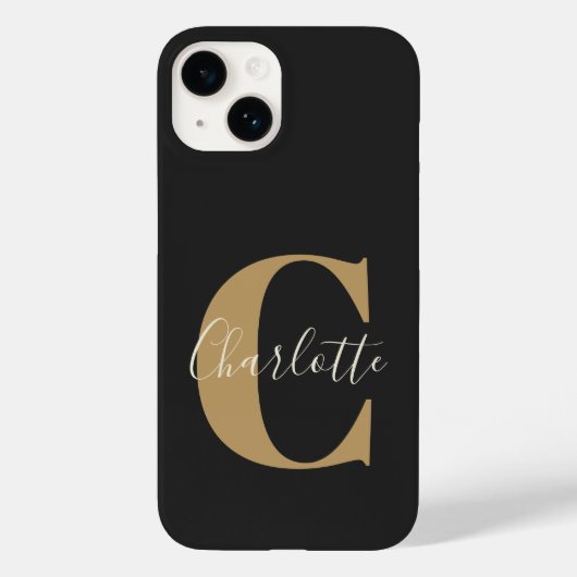 Coques Case-Mate iPhone Élégant Monogramme moderne Nom en Or Noir (Verso)