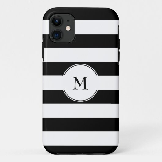 Coques Case-Mate iPhone Élégant Monogramme Motif noir et blanc (Dos)