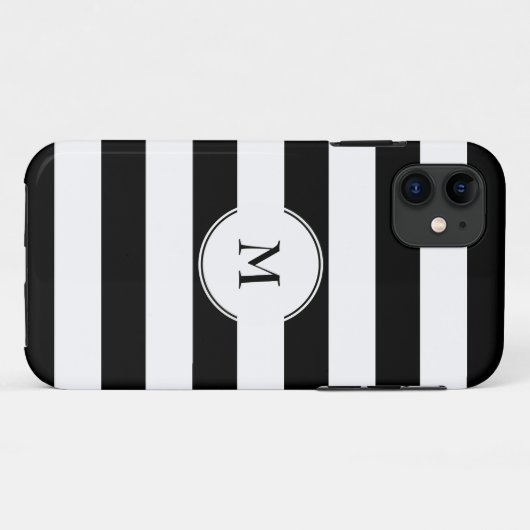 Coques Case-Mate iPhone Élégant Monogramme Motif noir et blanc (Dos (Horizontal))