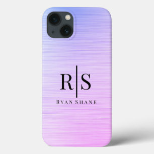 Case-Mate iPhone Case Élégant Monogramme Noir & Nom Métal Brossé Violet