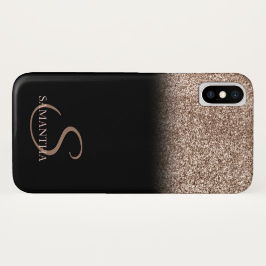 Coques Case-Mate iPhone Élégant Monogramme noir Ombre Parties scintillant (Dos (Horizontal))