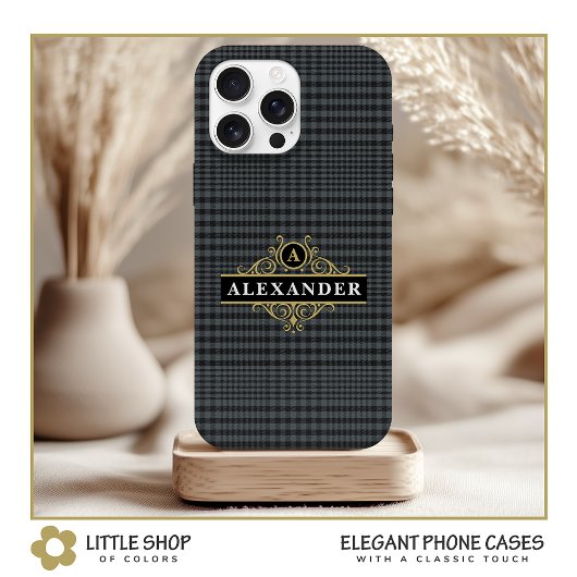 Coques Case-Mate iPhone Élégant monogramme noir or carreau Glen plaid
