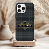 Coques Case-Mate iPhone Élégant monogramme noir or carreau Glen plaid