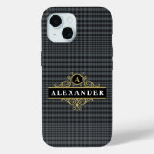 Coques Case-Mate iPhone Élégant monogramme noir or carreau Glen plaid (Verso)