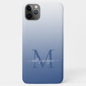 Coques Case-Mate iPhone Élégant Monogramme Nom de script Classic Blue Ombr (Dos)