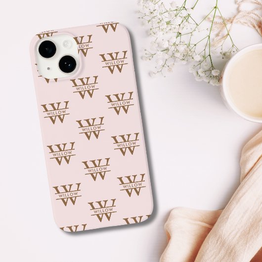 Coques Case-Mate iPhone Élégant Monogramme Nom initial Rose Personnalisé