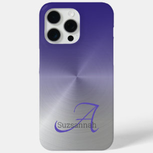 Coque iPhone 15 Pro Max Élégant Monogramme Nom Métal Faux Ombre Violet