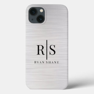 Case-Mate iPhone Case Élégant Monogramme & Nom Noir, Argent Brossé