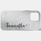 Coques Case-Mate iPhone Élégant Monogramme Noms Parties scintillant Argent (Verso (horizontal))