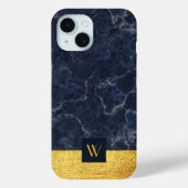 Coques Case-Mate iPhone Élégant Monogramme Or Marbre Bleu (Verso)