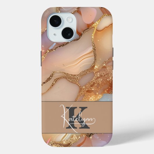 Coques Case-Mate iPhone Élégant Monogramme Pailleté Or et Nacre  (Verso)