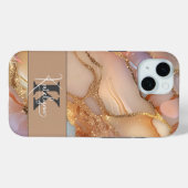 Coques Case-Mate iPhone Élégant Monogramme Pailleté Or et Nacre  (Verso (horizontal))