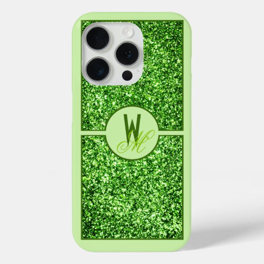 Coques Case-Mate iPhone Élégant Monogramme Pailleté Vert (Verso)
