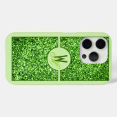 Coques Case-Mate iPhone Élégant Monogramme Pailleté Vert (Verso (horizontal))