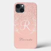 Coques Case-Mate iPhone Élégant Monogramme Paillettes Or Rose (Verso)