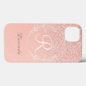 Coques Case-Mate iPhone Élégant Monogramme Paillettes Or Rose (Verso (horizontal))