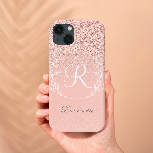 Coques Case-Mate iPhone Élégant Monogramme Paillettes Or Rose