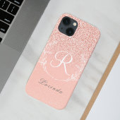 Coques Case-Mate iPhone Élégant Monogramme Paillettes Or Rose