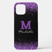 Coques Case-Mate iPhone Élégant Monogramme Paillettes Violettes (Verso)